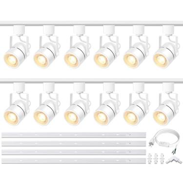 Imagem de Bravsekai Kits de cabeças de iluminação de pista, luzes LED GU10 de 12 luzes estendidas 3 x 4,92 pés H trilhos de trilho 10W 4000K luz natural holofote de teto com lâmpadas LED GU10 substituíveis
