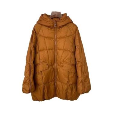 Imagem de Jaqueta Feminina plus Size Com Capuz De Plumas De Pato Brancas, Casaco