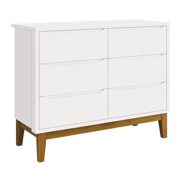 Imagem de Cômoda Infantil Classic 6 Gavetas Branco Fosco Com Pés Amadeirado - Reller Móveis Branco Fosco