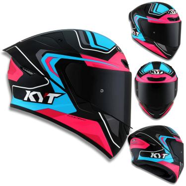Imagem de Capacete KYT TT Course Overtech Azul e Rosa