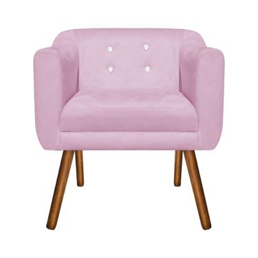 Imagem de Poltrona Sala Decorativa com Strass Julia Pé Palito Castanho Suede Rosa Bebê M11- D'Rossi