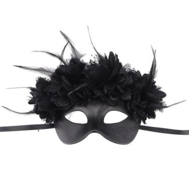 Imagem de Masquerade Masquerade, conjunto de 2 em PVC com flores e penas pretas 