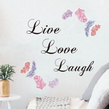 Imagem de Adesivo de parede Live Love Laugh Feather PVC 30x60cm - yiweisai