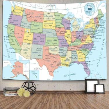 Imagem de Tapeçaria para pendurar na parede USA Map Educational 150x130cm poliés