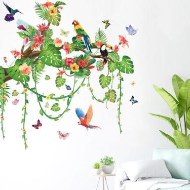 Imagem de Adesivos de parede Jungle Animal Tropical Parrot Hummingbird - yiweisa