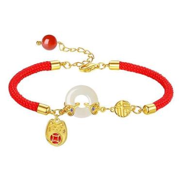 Imagem de Pulseira feminina Lucky Cat com nefrite Peace Charm em prata 925 - yiw