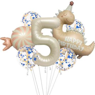 Imagem de Conjunto de balões Candy Dinosaur Theme, festa de 5 anos, 7 unidades -