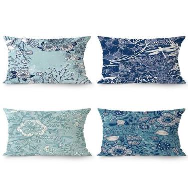 Imagem de Conjunto de fronhas florais em estilo nórdico azul e branco x4 40x60cm