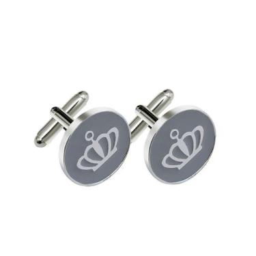 Imagem de Design de coroa de abotoaduras para homens, elegante esmalte prateado 