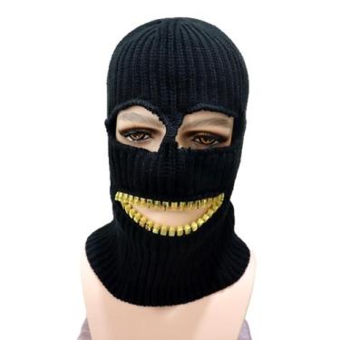 Imagem de Chapéu de cabeça de balaclava tricotado com design de dentes com zíper