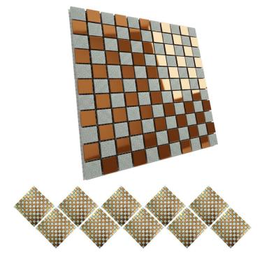 Imagem de Pastilha De Vidro Autocolante Kit 10 Uni Parede Cozinha Banheiro Decorativa Facil Aplicacao Reforma Moderna Requinte