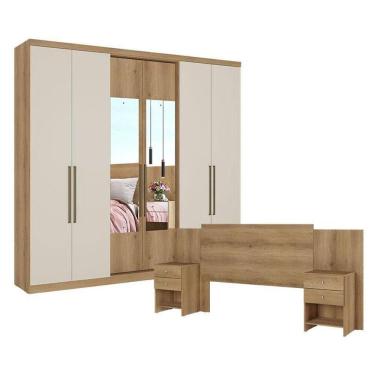 Imagem de Guarda Roupa Casal Passione Ultra Glass 6 Portas Capuccino Off White Com Cabeceira Formosa Capuccino- Thb