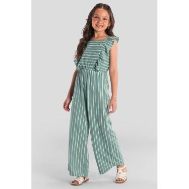 Imagem de Macacão infantil menina listrado Brandili Verde