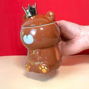 Imagem de Caneca Porcelana 3d Com Tampa E Colher Ursinho Marrom