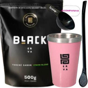 Imagem de Kit Tereré Black Erva Mate 500g + Copo Alumínio Térmico ROSA + Bomba C