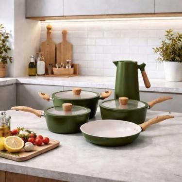 Imagem de Jogo Panelas 4 Peças Caçarola Frigideira + Garrafa - Casa das Utilidad