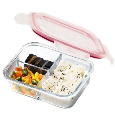 Imagem de Potes De Vidro 1410ml 3 Divisórias Hermético Marmita Fit Com Trava - C