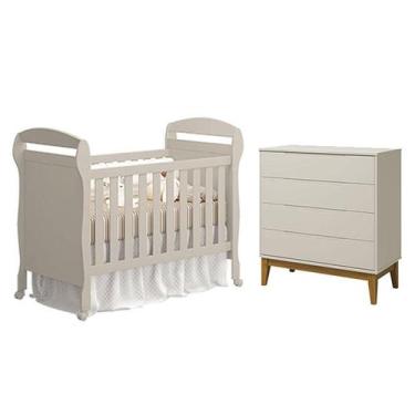 Imagem de Berço Americano Danny e Cômoda Gaveteiro Elfe Classic Areia Acetinado 