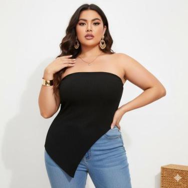 Imagem de Tube Top Blusa Feminina sem alça Assimétrica Cropped - KGENTE, Verde, 