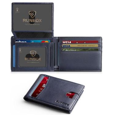 Imagem de Cartera RUNBOX Slim de Cuero con Bloqueo RFID y 2 Ventanas para ID, Ca