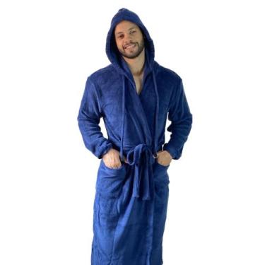 Imagem de Roupão de microfibra fleece - com capuz - Drozzy, Azul, G