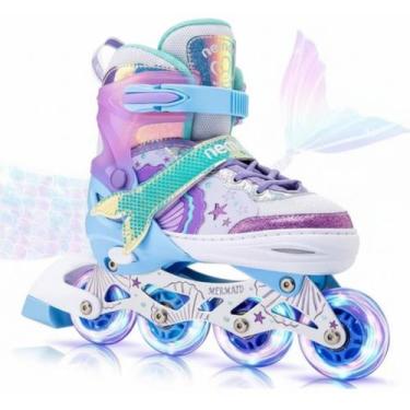 Imagem de Patins Roller Inline Sereia C/ Led Tamanho Ajustável + Bolsa - NoBrand