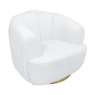 Imagem de Poltrona Alto Design Branco Base Metal Dourado Luxuoso - LUXdécor