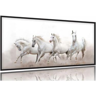 Imagem de Quadros Decorativos Cavalos Fazenda Sala 130x60 Moldura Preta 2x2
