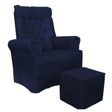 Imagem de Kit Poltrona De Amamentação Com Puff Veludinho Azul Marinho