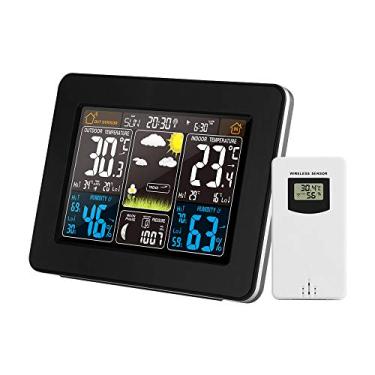 Imagem de Tingpai Estação Meteorológica colorida Interior/Exterior Barômetro de Tempe tu e U ade Sem Fio Termômetro Higrômetro Relógios de Mesa Eletrônicos Previsão de Tempo com Sensor Externo