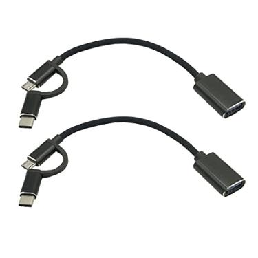 Imagem de MMNNE 2 pacotes 2 em 1 micro USB e tipo C macho para conversor USB 2.0 fêmea em movimento (OTG) cabo adaptador (preto), caixa de alumínio