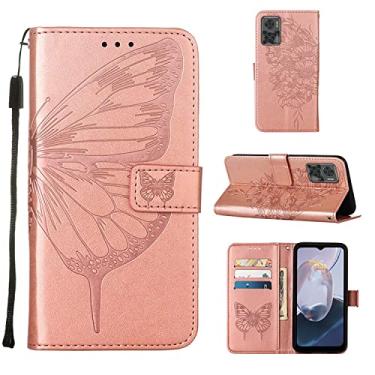 Imagem de Cordão de telefone linda borboleta compatível com Motorola E 22 E22i E22 MotoE22 MotoE22i 4G capa de couro slots para cartões capa flip carteira magnética (ouro rosa, Moto E22i 4G/E22 4G)