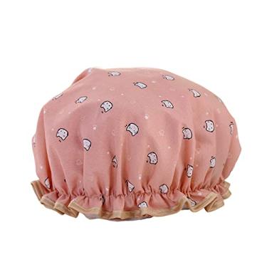 Imagem de Touca De Banho De Banho Chapéu De Banho Com Banda Elástica De Dupla Camada Reutilizável À Prova D'água Para Chuveiro De Salão De Spa