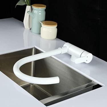 Imagem de Torneira de cozinha dobrável livre branca flexível torneiras de cozinha de água quente e fria torneira de janela baixa para pia escondida, A