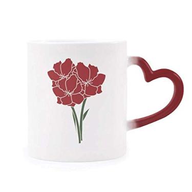 Imagem de Caneca de grés que muda de cor vermelha com flor de cravo, planta sensível ao calor