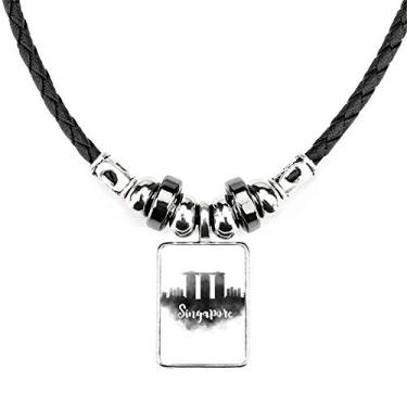 Imagem de DIYthinker Colar com tinta de marca de cidade, colar de pintura de cidade, joia torque, pingente de corda de couro