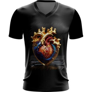 Imagem de Camiseta Gola V Coração De Ouro Líquido Gold Heart 7 - Kasubeck Store