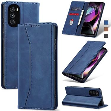 Imagem de Jasonyu Flip Carteira Capa para Moto G 5G (2022),Capinha Folio Magnética de Couro com Suporte para Cartão,Suporte para Chute - Protetora Durável de TPU à Prova de Choque para Telefone,Azul