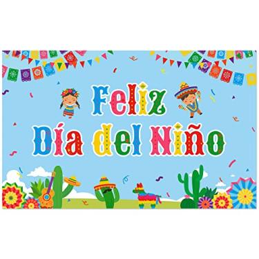 Imagem de Feliz Dia del Niño Pano de fundo 182 x 114 cm decoração do dia das crianças mexicano festa tecido banner sala de aula infantil favor de festa fotografia espanhola sinal de quintal decoração de cerca