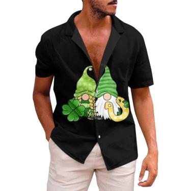 Imagem de Camisetas masculinas 2024 St Patricks Day Clover ST Pattys Day Funny Hat Dwarf Green Impresso Manga Curta Camisas de Botão, 01 - Amarelo, P