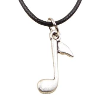 Imagem de EDCRFV Colar Nota Musical Pingente Feminino Couro Preto Couro Presente Amizade