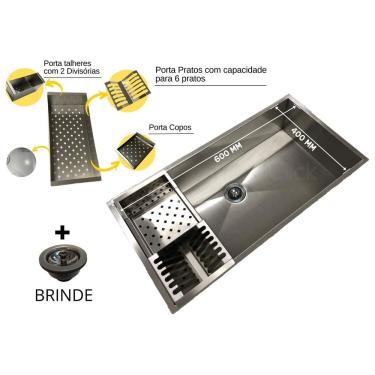 Imagem de Pia Cuba De Inox 60x40 Sobrepor Ou Embutir Na Pia Cozinha + Escorredor AJL