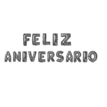 Imagem de Kit Balão Metalizado Feliz Aniversário Prata 41cm - GabiJovi