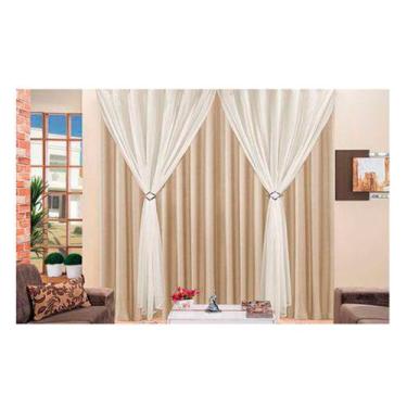 Imagem de Cortina Voil 2,6mx3m Forro Seda Amassada Trilho Suiço Duplo - Chrisney
