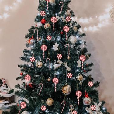 Imagem de 60 peças de bengalas de doces decorações de árvore de Natal, enfeites de bengala de doces, decorações de pendurar para árvore de Natal para pirulitos, doces, artesanato faça você mesmo, suprimentos