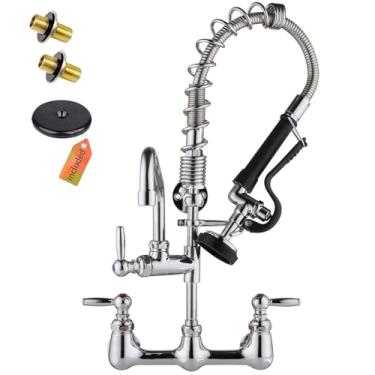 Imagem de Torneira comercial com pulverizador, torneira de cozinha pré-enxágue para montagem na parede com bico giratório de 20 cm de altura 53 cm de altura 20 cm torneira de pia de cozinha ajustável para