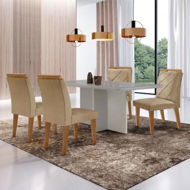 Imagem de Mesa para Sala de Jantar Olímpia 120cm MDF Canto Copo com Vidro e 4 Cadeiras Melissa