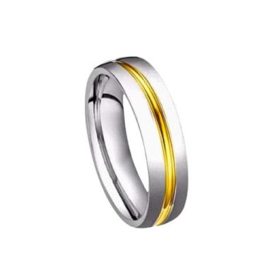 Imagem de Aliança 6mm Prata Namoro Namorados Risco Ouro 18k Filete Compromisso L