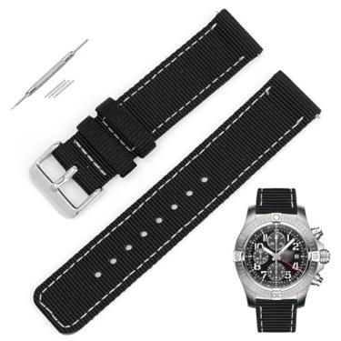 Imagem de Generic Pulseiras de nylon de lona de liberação rápida para relógios Breitling, pulseira de relógio de nylon de substituição para relógios Breitling - várias cores (22 mm, preto - branco)
