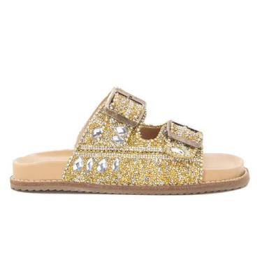 Imagem de Chinelo Casual Feminino Estiloso Luxo Strass - YESME, 37, Dourado
